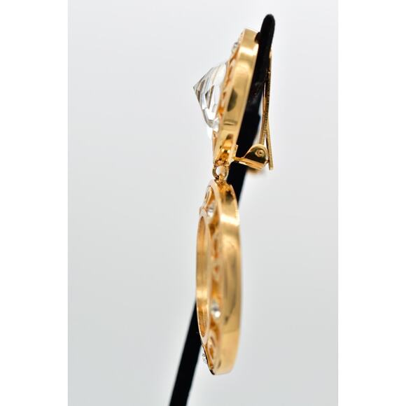 Christian Dior Vintage CD Logo Clip On Earrings Crystal Gold Chunky Signed Bin5 - Picture 11 of 12